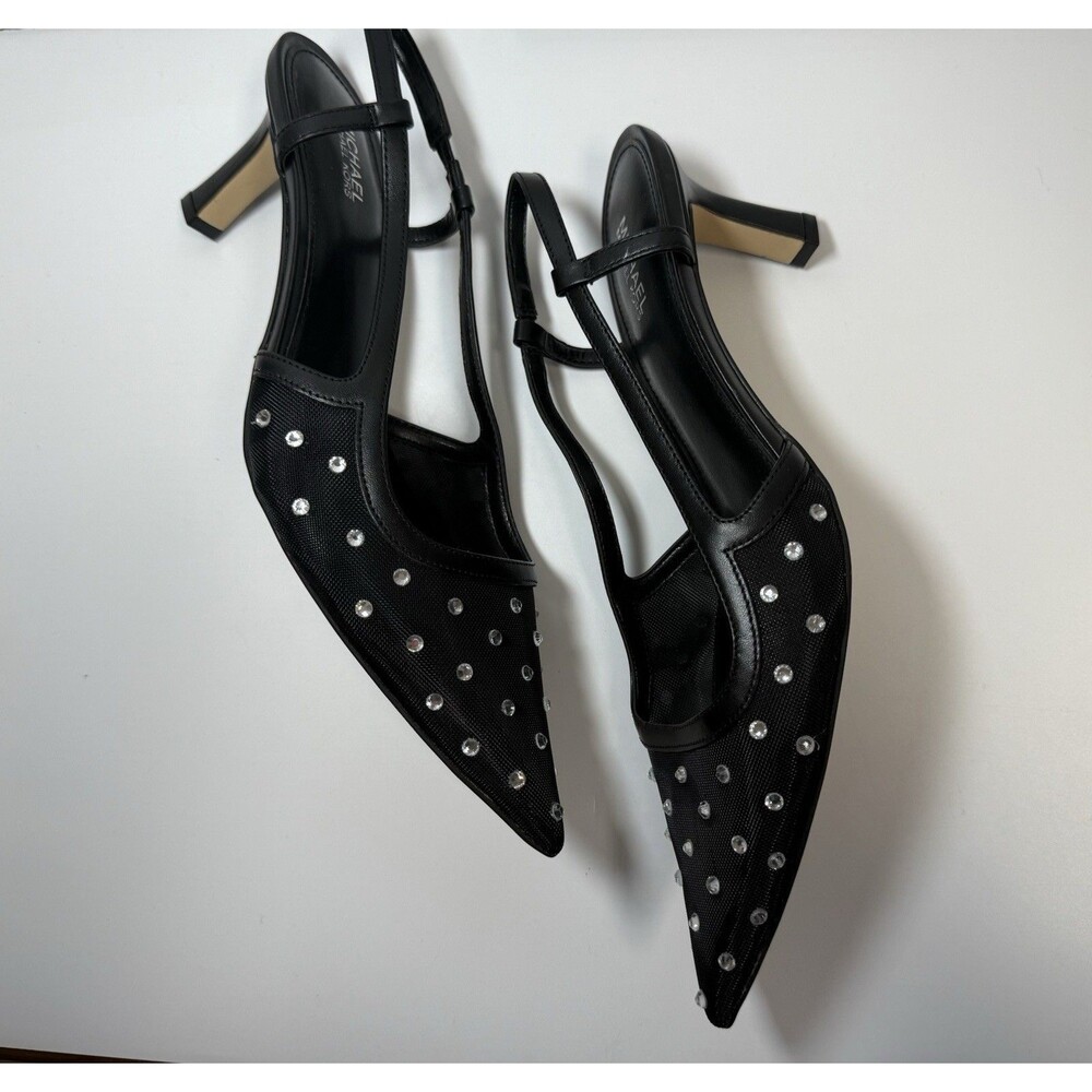 Michael Kors Alora Crystal Embellished Mesh Slingback Pump In Black Sz 8 New - Picture 5 of 8
